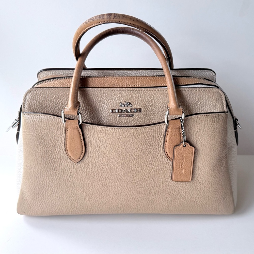 Coach Darcie Carryall Satchel Bag in Colorblock Chalk Beige Sand Tan - Picture 1 of 16